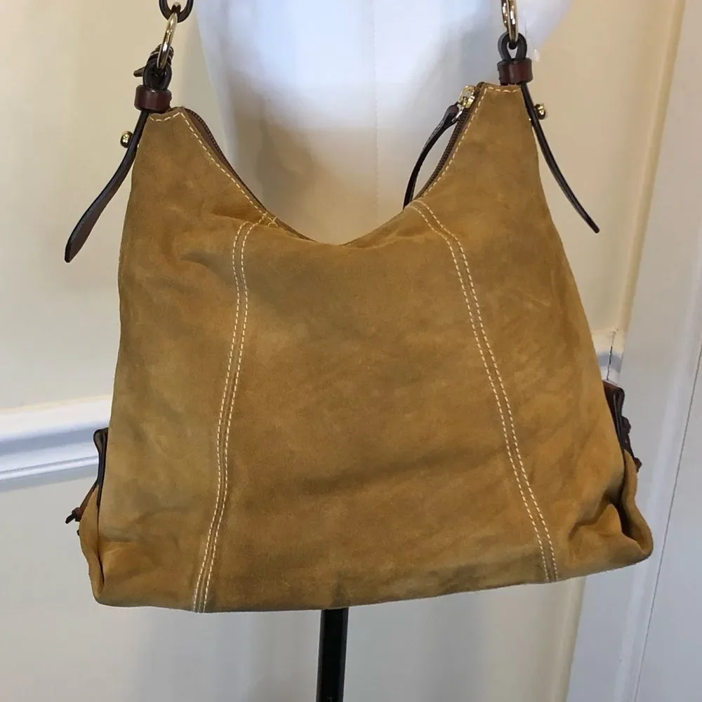 Vintage DOONEY & BOURKE Caramel Suede & Brown Leather Full Zipper Shoulder Bag